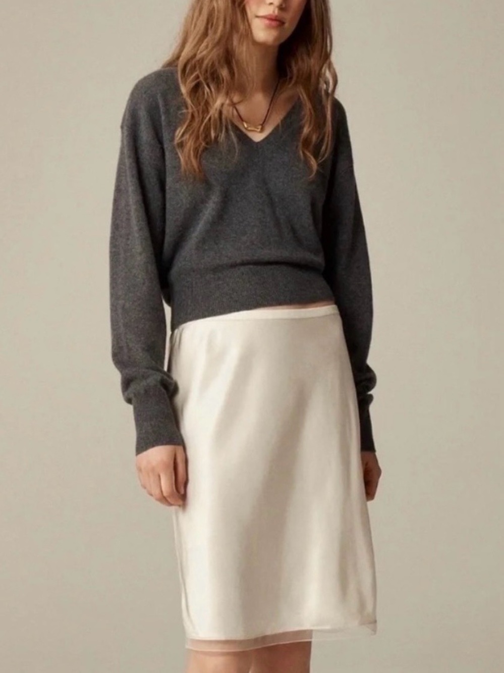 J Crew cream color satin pull on skirt